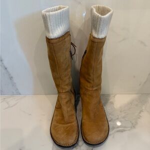 Tan Suede Ugg Boots with Cream Knit Cuffs